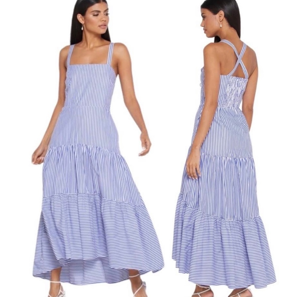 Banana Republic Tiered Striped Blue & White Maxi dress